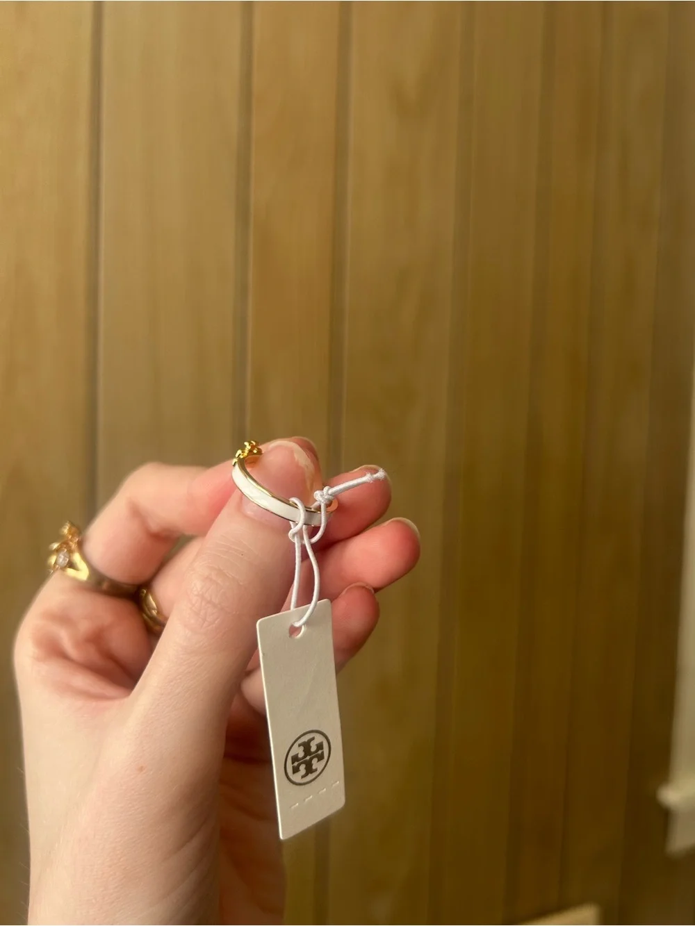 Tory Burch white and gold logo ring